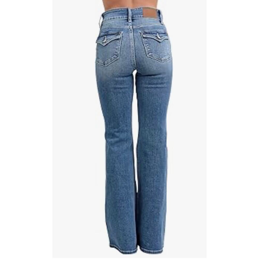Judy Blue Sz 14W High Waist Flare Jeans Tall Double Button Tinted Blue Denim - Picture 15 of 15